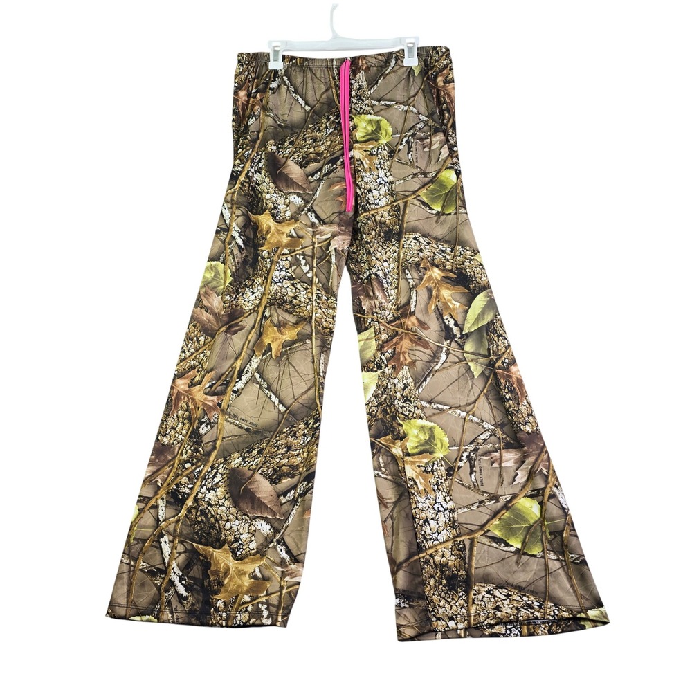 Burly Girl Camo Lounge Pants Womens XL Brown Pink Drawstring Wide Leg Camouflage